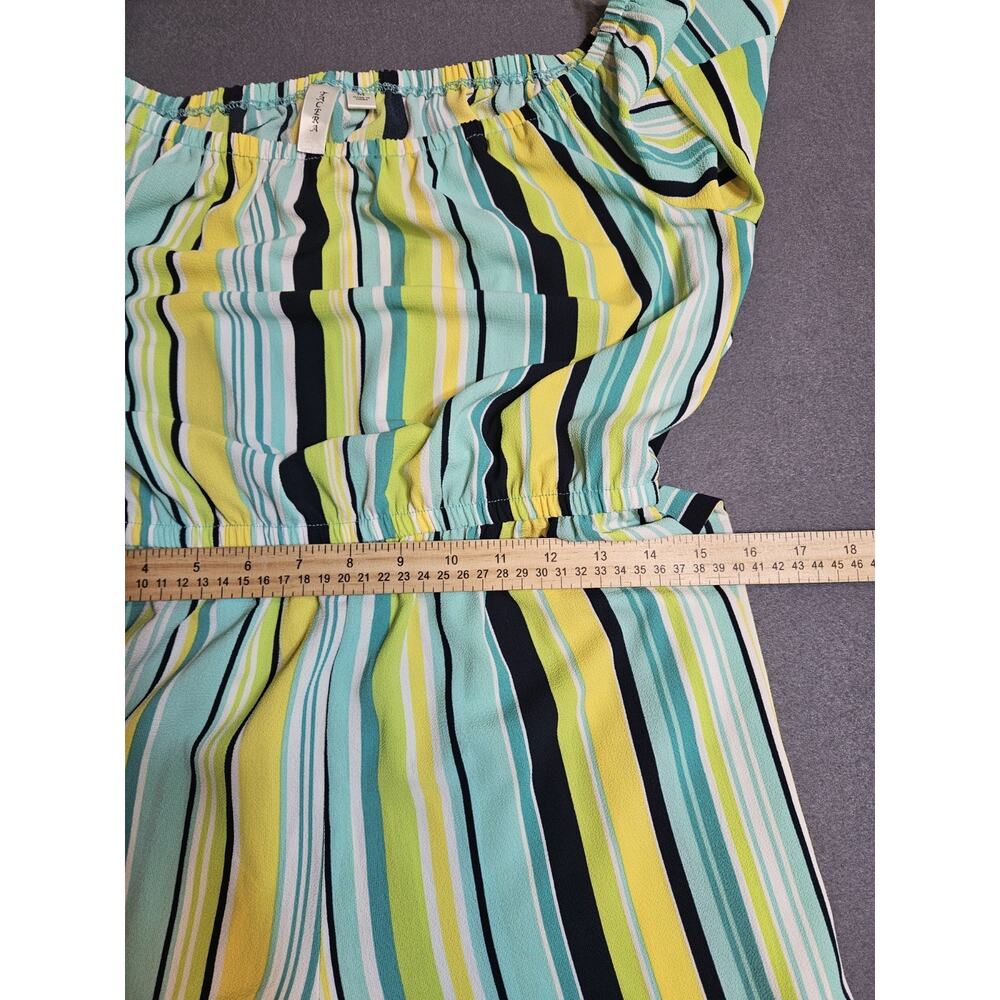 Tacera Jumpsuit Womens Medium Colorful Striped Wide Leg Faux Wrap - Picture 5 of 8